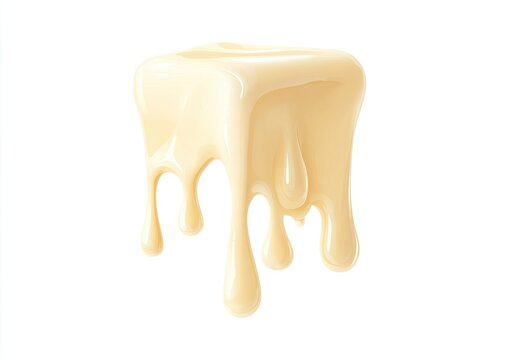 Creamy white liquid drips from a cube-shaped form