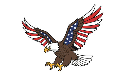 Fototapeta premium American bald eagle illustration with stars and stripes wings