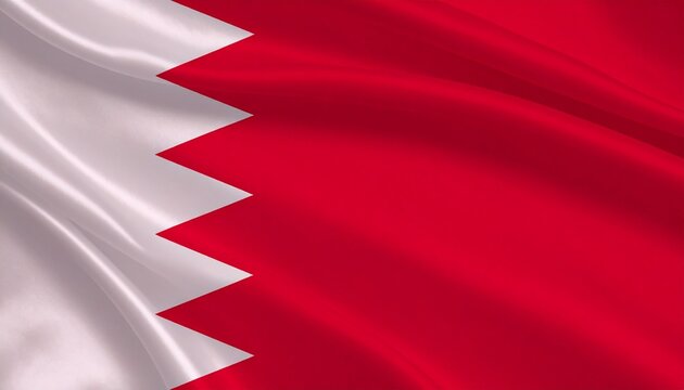 "Bahrain&rsquo;s national flag with red field, white band, and serrated edge of five triangles."
