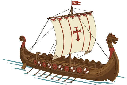 Illustration of a Viking Ship Sailing