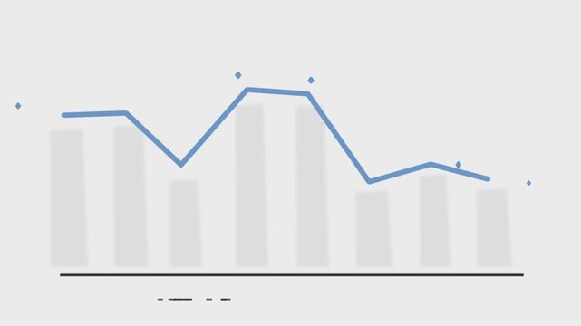 Blue line graph animation with peaks and valleys on white background, chart data visualization, trend