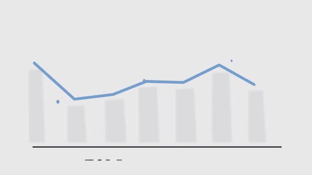 Blue line graph with dotted trendline animation, minimalist data visualization, corporate presentation style