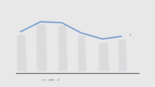 Modern minimalist bar chart animation with blue line trend graph data analytics