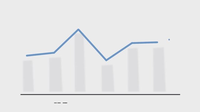 Stock market line graph animation with blue trend line and white columns