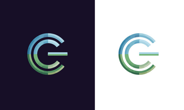 Stylized Gradient Letter C Logo Design on Dark and Light Backgrounds