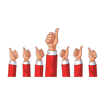 Group of people with one hand raised in a gesture of voting or agreement