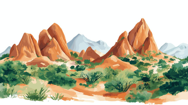 Sindou Peaks. Sindou Peaks hand drawn watercolor illustration on white background