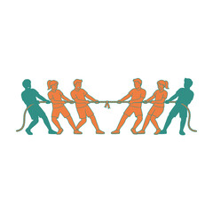 Obraz premium People pulling rope in opposite directions, tug of war concept