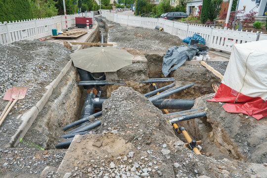 Baustelle f&uuml;r eine neue Fernw&auml;rmeleitung