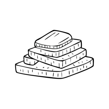 Hand-drawn illustration of a stack of mattresses in varying sizes, top view with clean lines and simple design