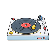 Fototapeta premium Stylized illustration of a white turntable with a spinning vinyl record and stylus
