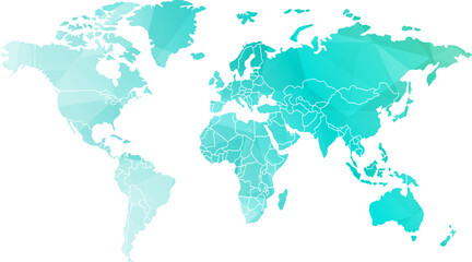 Obraz premium Teal Geometric World Map Vector, Global Continents Digital Art, Modern Earth Illustration vector illustration
