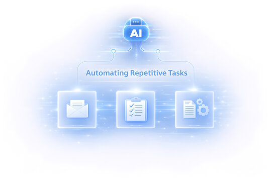 AI automation illustration for repetitive tasks improving productivity and workflow efficiency