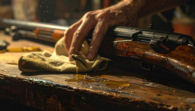 Meticulous Hand Cleaning a Bolt Action Rifle with Oiled Rag