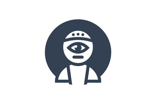 Flat guru avatar icon with third eye symbol
