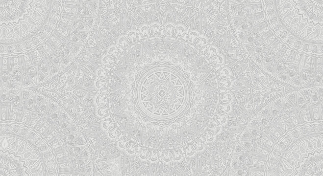 Intricate grey ornamental pattern with radial symmetry and repeating circular motifs