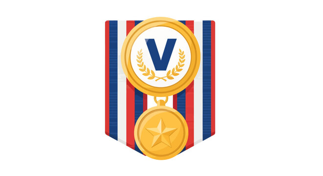 Golden medal icon with laurel wreath and letter V