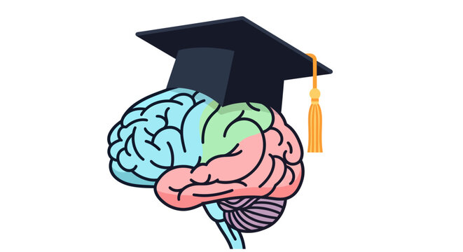 Brain with graduation cap education learning concept