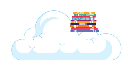 Naklejka premium Colorful books stacked on white cloud illustration