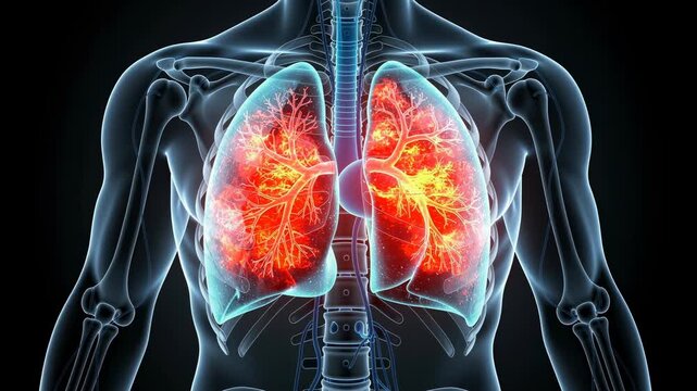 Detailed animation of human lungs showing bronchi and alveoli for medical and educational purposes