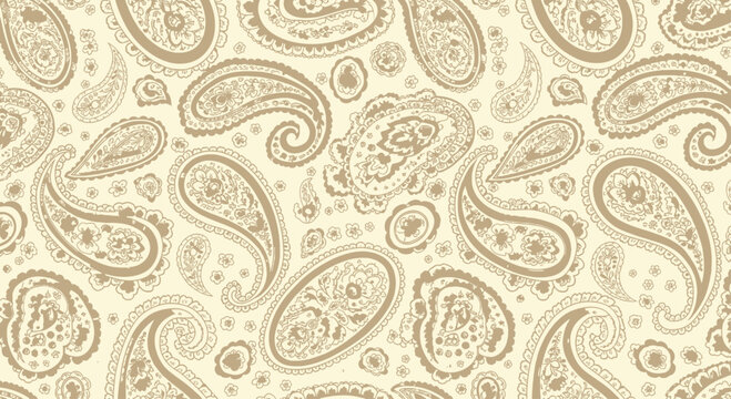 A seamless cream and beige paisley pattern with floral accents