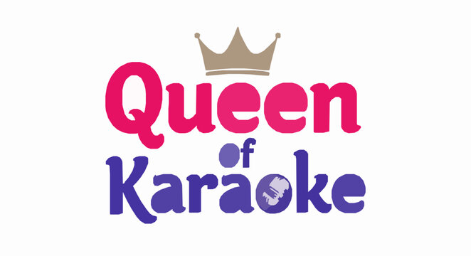 Queen of Karaoke T-shirt design vector with crown and microphone typography graphic