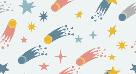 A cheerful, stylized pattern of shooting stars and celestial bodies © NAFAS KUDA