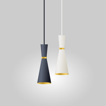 Two modern ceiling lamps on a gray background.	