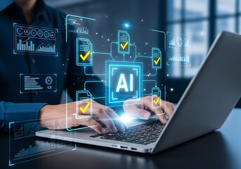 Fototapeta premium Smart business automation technology using AI to process and verify digital documents