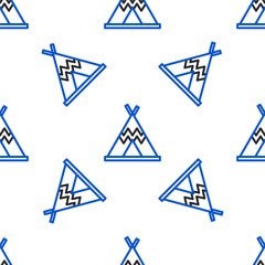 Line Traditional indian teepee or wigwam icon isolated seamless pattern on white background. Indian tent. Colorful outline concept. Vector © Oksana
