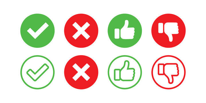 Check marks like and dislike icons set for approval rating feedback positive negative symbol vector illustration design