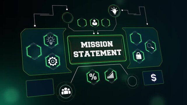 Corporate mission statement and business purpose concept footage showing a professional dashboard for organizational goal and strategic leadership presentations