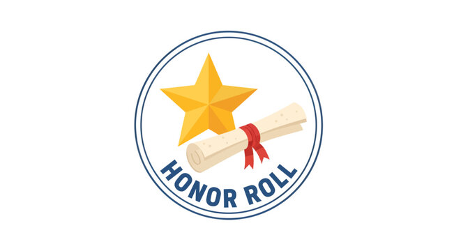 Honor roll badge with star and diploma