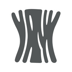 Fototapeta premium Stylized gray tree with thick trunk and branches on white background looks abstract and simple