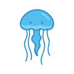Naklejka premium Cute blue jellyfish floating in a whimsical manner on a white background