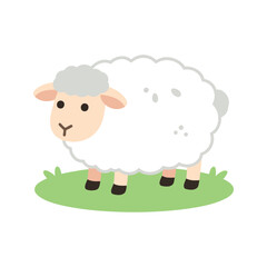 Obraz premium Cute cartoon sheep standing on a patch of green grass illustration