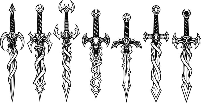 Illustration of Fantasy swords medieval weapons