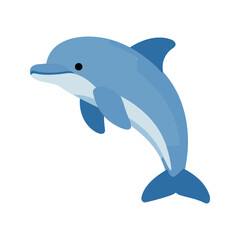 Obraz premium Cute cartoon dolphin gracefully leaps upwards out of the water on a white background