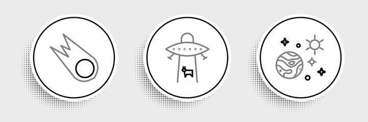 Set line Space and planet, Comet falling down fast and Planet icon. Vector © Oksana