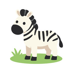 Obraz premium Cute cartoon zebra standing on the grass in a simple design