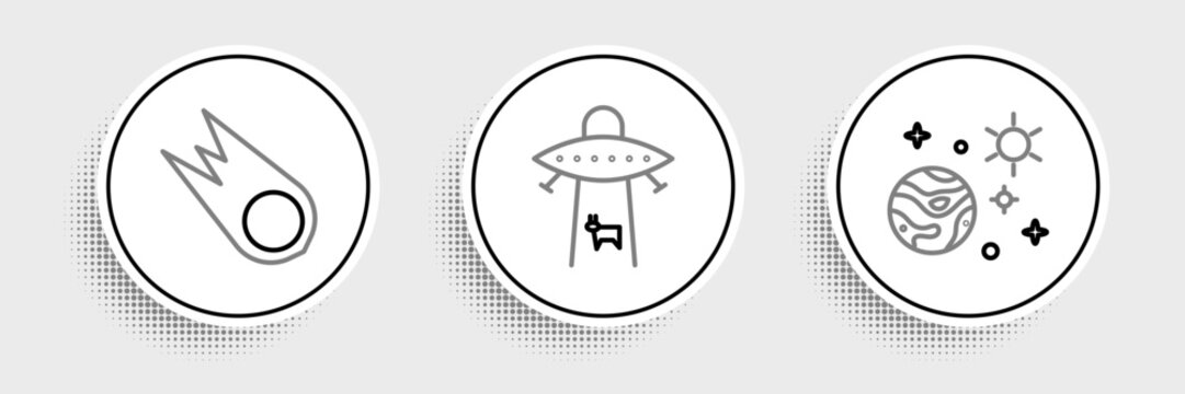 Set line Space and planet, Comet falling down fast and Planet icon. Vector
