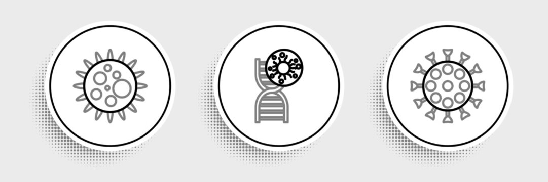 Set line Virus, and DNA symbol and virus icon. Vector
