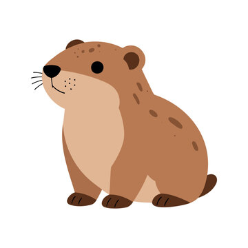 Cartoon-style illustration of a cute, chubby gopher looking toward the left on a white background