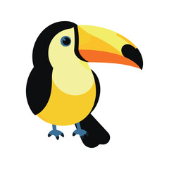 Obraz premium Colorful toucan standing on its feet in a cartoon style against white background