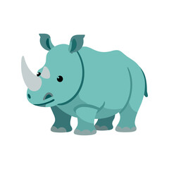Obraz premium Illustration of a light blue rhinoceros standing on a white background in cartoon style