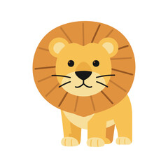 Naklejka premium Cartoon lion standing with a cute expression and wearing its majestic mane