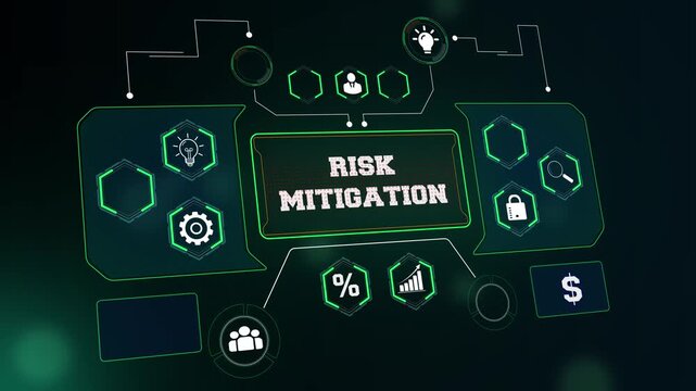 Corporate risk mitigation and financial threat reduction concept footage showing a professional dashboard for strategic protection and safety presentations