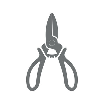 Gray garden secateurs are presented in a simple vector illustration on a white background