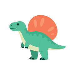 Naklejka premium Illustration of a spinosaurus with a large sail on its back in mint, orange, and white