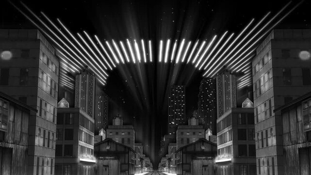 Futuristic Cyber City Black and White Loop Background vj loop Digital Sci-Fi Metaverse Animation
